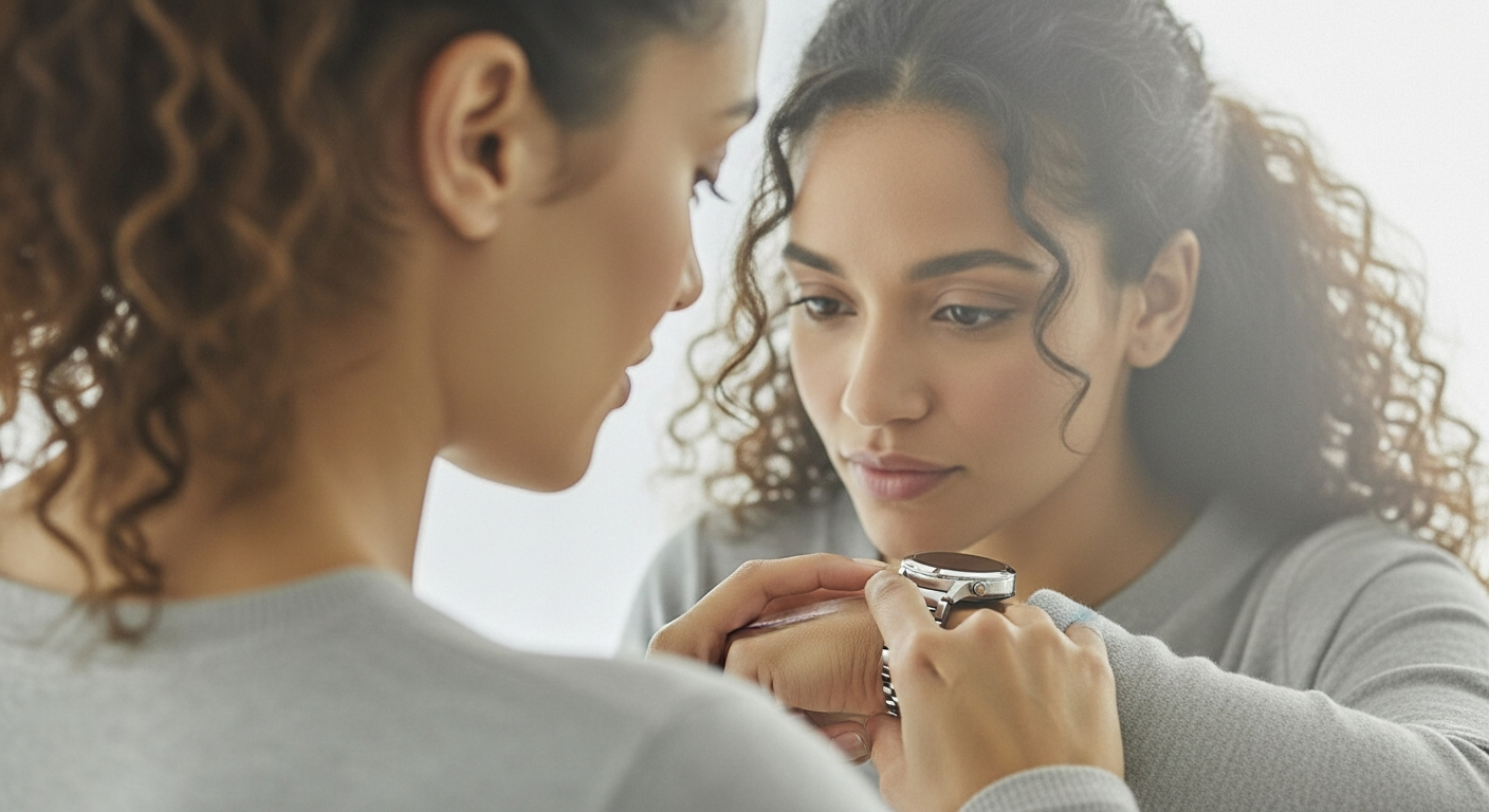 woman checking smart watch clock