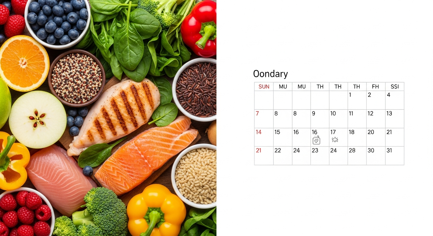 split screen healthy food and calendar