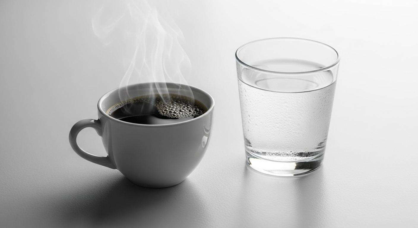 black coffee and water glass