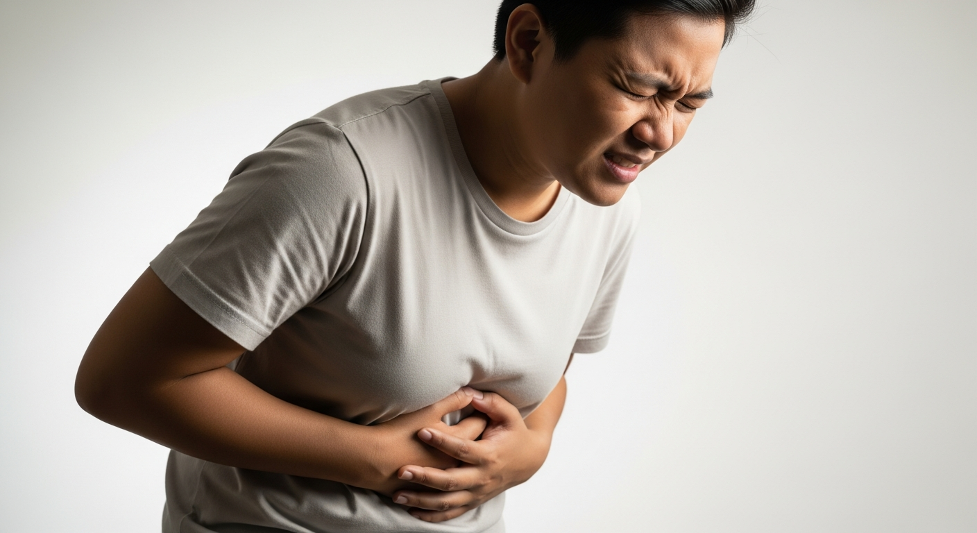 person holding stomach with pain