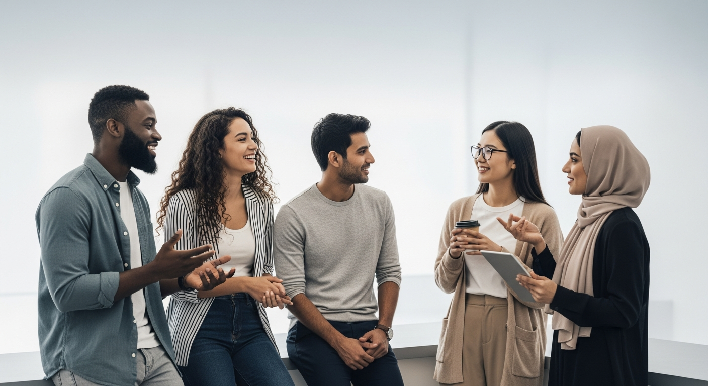 diverse group of friends talking