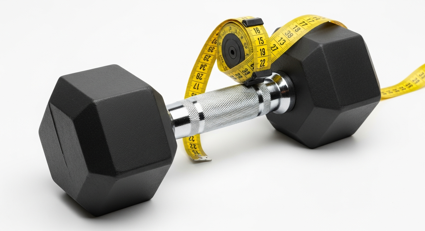 dumbbell and measuring tape
