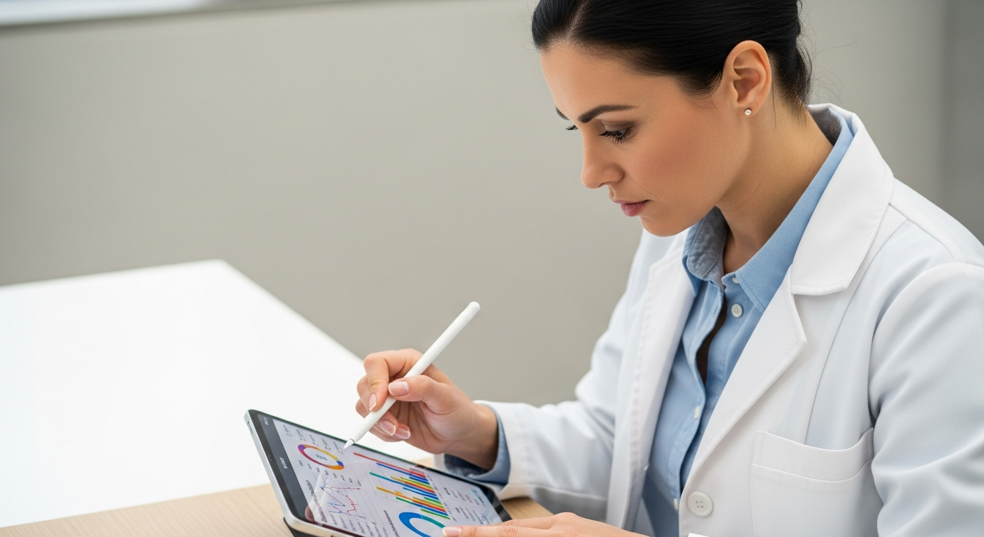 nutritionist analyzing data on tablet