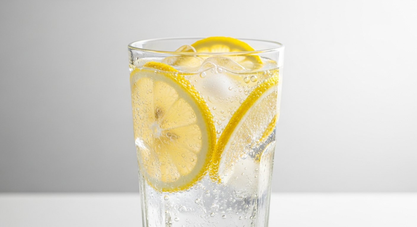 sparkling water with lemon slices in glass