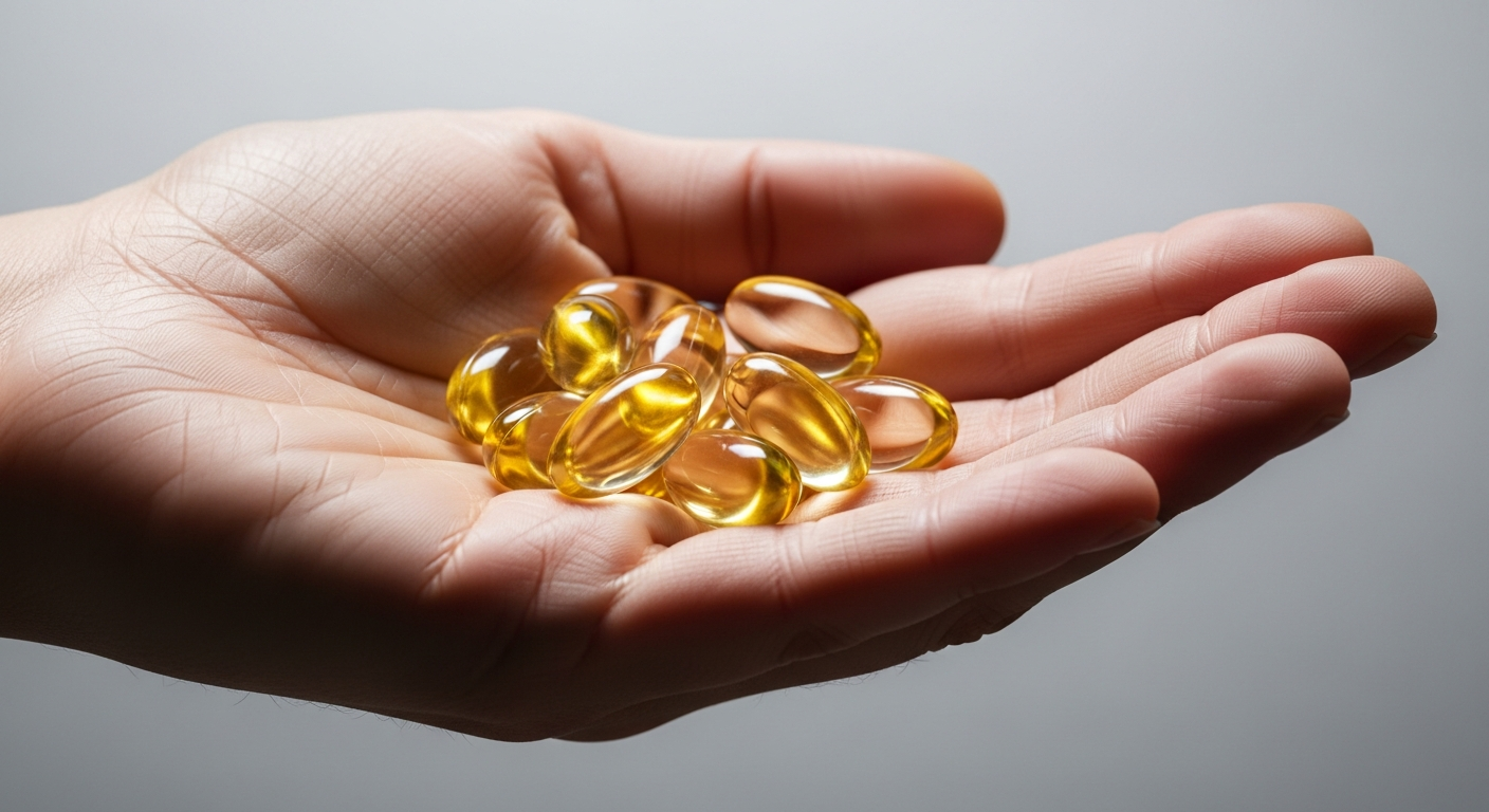 holding clear vitamin d supplement softgels