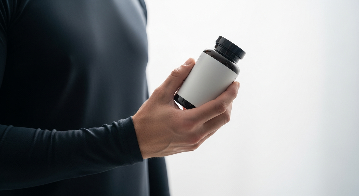 person holding supplement bottle