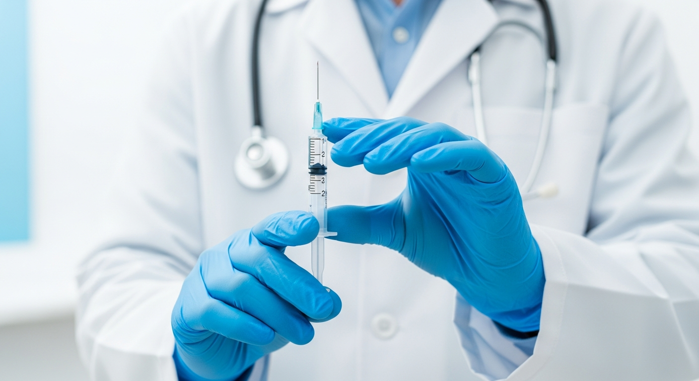 doctor holding medical injection