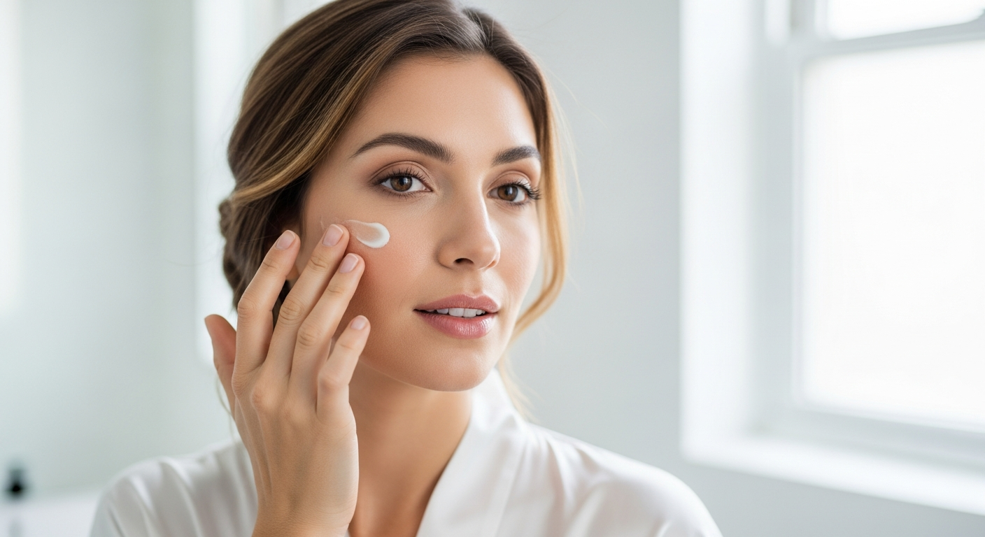 elegant woman applying face cream
