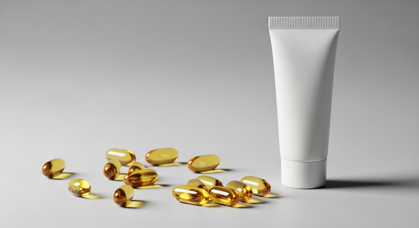 vitamin d supplement capsules and cream tube