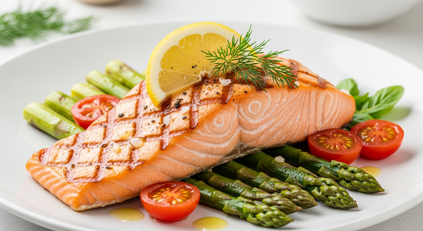 fresh salmon filet with vegetables