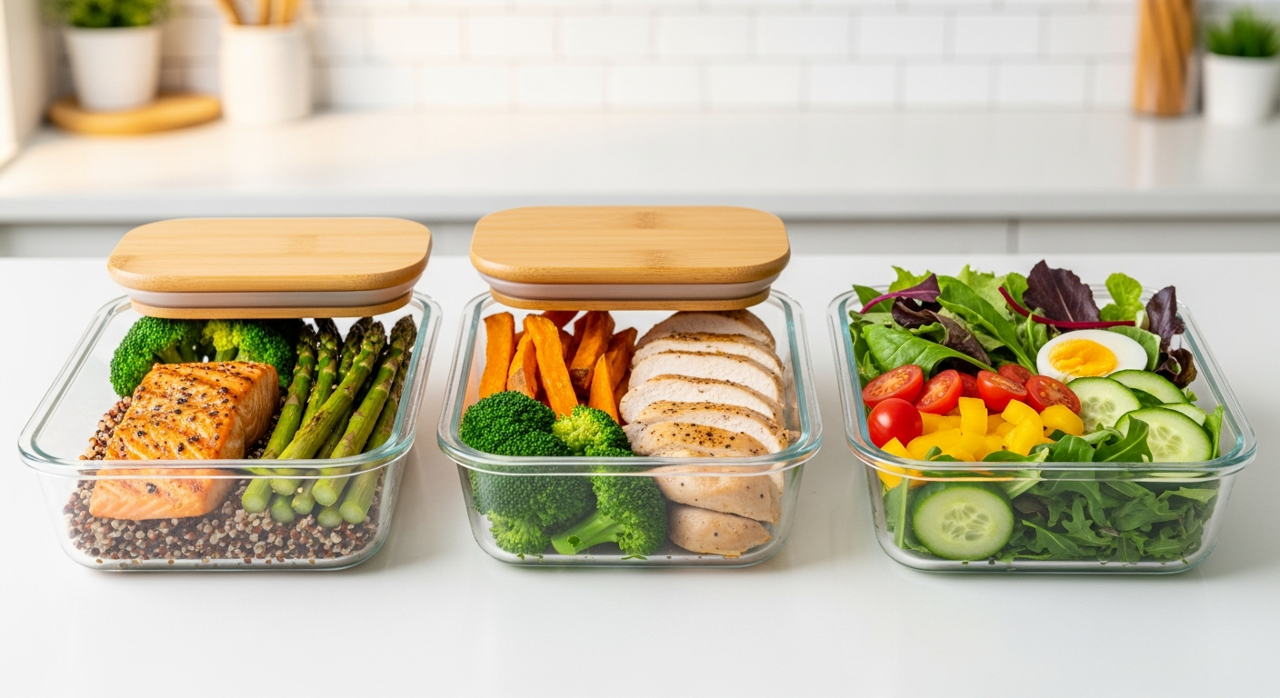 간헐적 단식 완벽 1. 간헐적 단식이란? 2026년 의학계가 주목하는 원리 2. 나에게 맞는 16:8 간헐적 단식 방법 찾기 healthy meal prep containers on kitchen counter